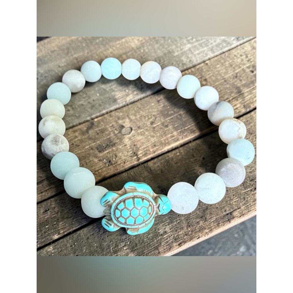 Matte Amazonite 8MM & Turtle Bead Bracelet NEW